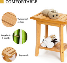Bamboo Shower Bench inside Shower Stool with Storage Shelf, Spa Bath Chair fo...