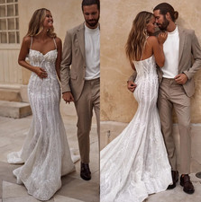 Mermaid Wedding Dress for bride spaghetti lace pearls wedding dresses Bridal