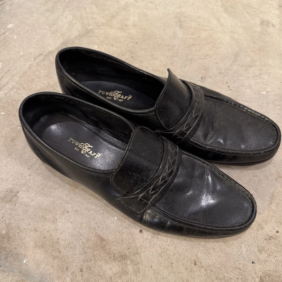 Mocasines TownCraft negros Penny cuero genuino cosido a mano para hombre talla 11D Foto 2 de 4