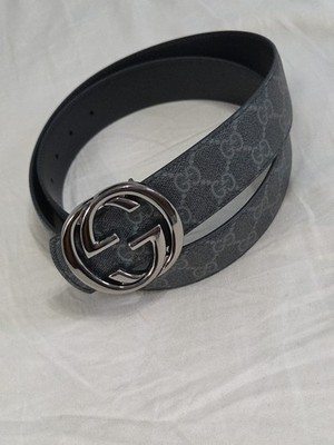 GUCCI ブラック ベルト シルバーGG 95cm Reversible Gucci Monogram Belt Black Dark Silver GG Belt Buckle 34