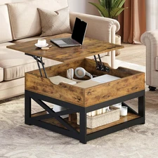 Lift Top Coffee Table with Storage, Farmhouse Coffee Tables for Living Room, Squ