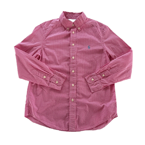 Ralph Lauren Boys Shirt M (10-12) Pink Gingham Button Down NWOT Long Sleeve