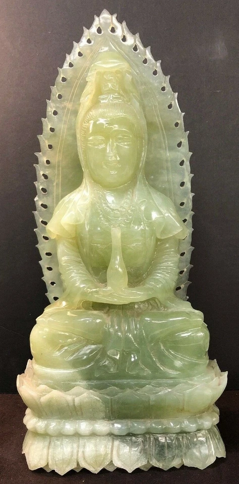 "Figura grande china tallada Bowenita sentada de Guanyin 16 3/4"" de alto (piedra dura)" Foto 2 de 4