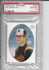 1986 o-p-c stickers cal ripken jr psa 10 black back card # 226 baltimore orioles