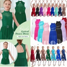 UK Girls Kids Lyrical Modern Ballet Leotard Dress Ballroom Performance Dancewear