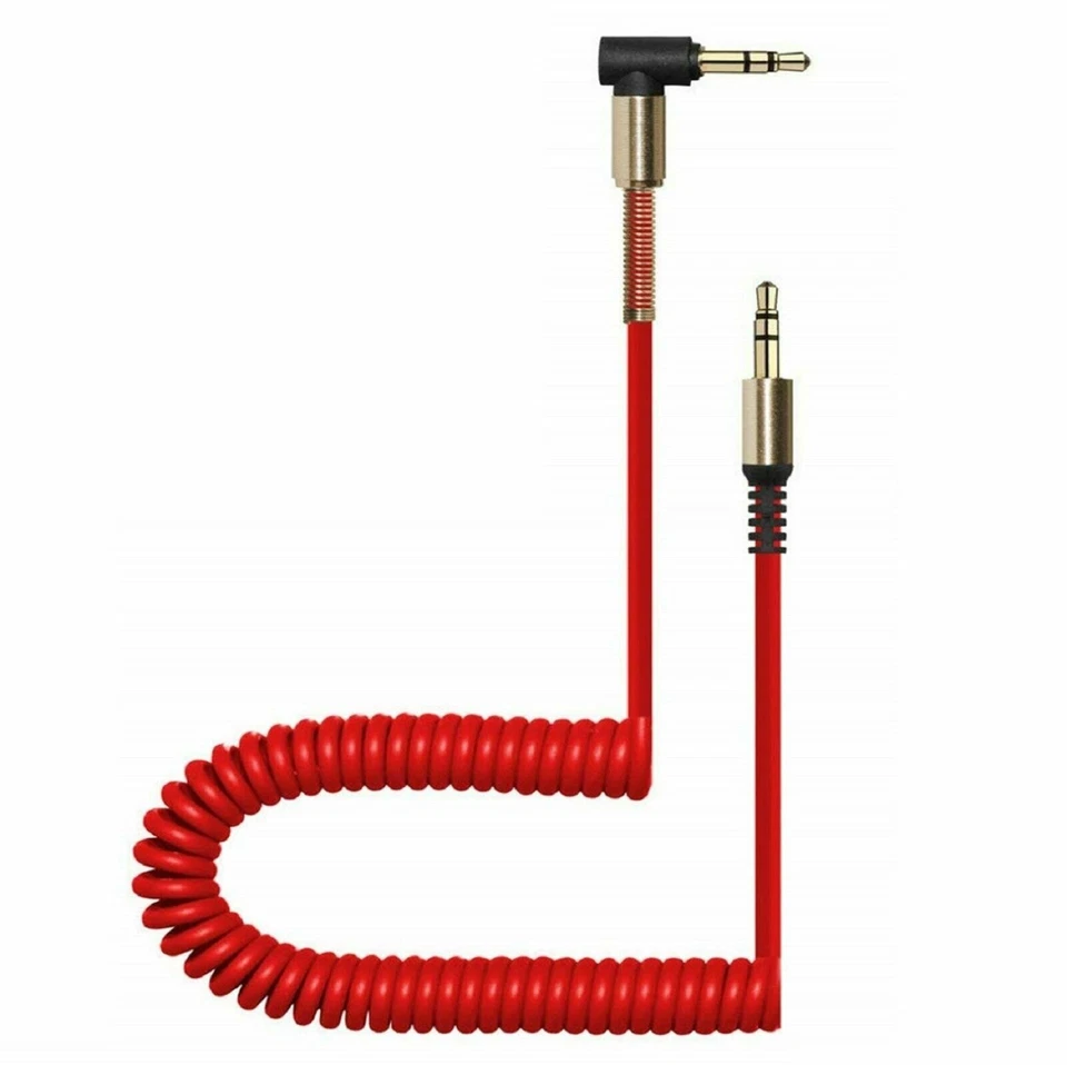 3.5mm Male to M Aux Cable Cord L-Shaped Right Angle Car Audio Headphone Jack Red - Image 2 of 4