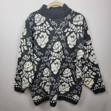 Vintage 80s Trimmings Gray Floral Patterned Pullover Sweater Size Large