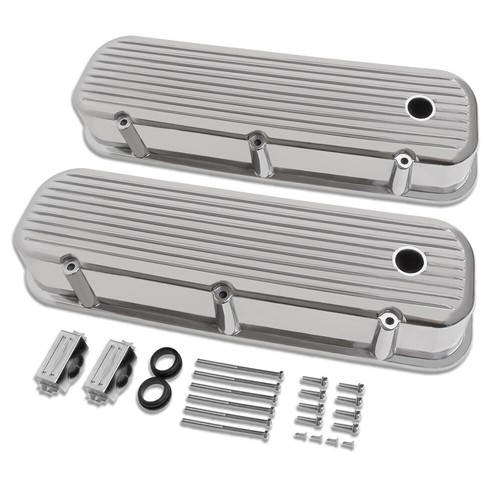 Cubiertas de válvula altas con aletas retro para 65-95 BBC Chevy 396 427 454 aluminio pulido - Imagen 2 de 5