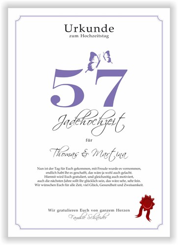 Hochzeitstag Geschenk Urkunde 1-80 Hochzeitstag Ehejubiläum wählbar - Bild 400 von 567