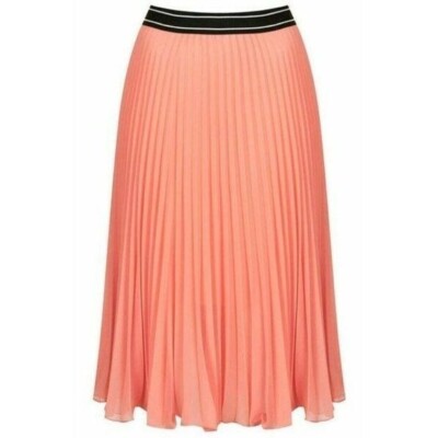 TOPSHOP Pleated Midi Skirt Peach Orange Sheer SZ NEW