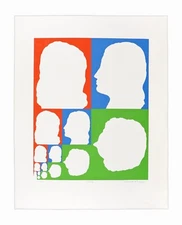 Vintage "Triad" Hard Edge Serigraph on Paper Portrait Print Faces Head Modernist