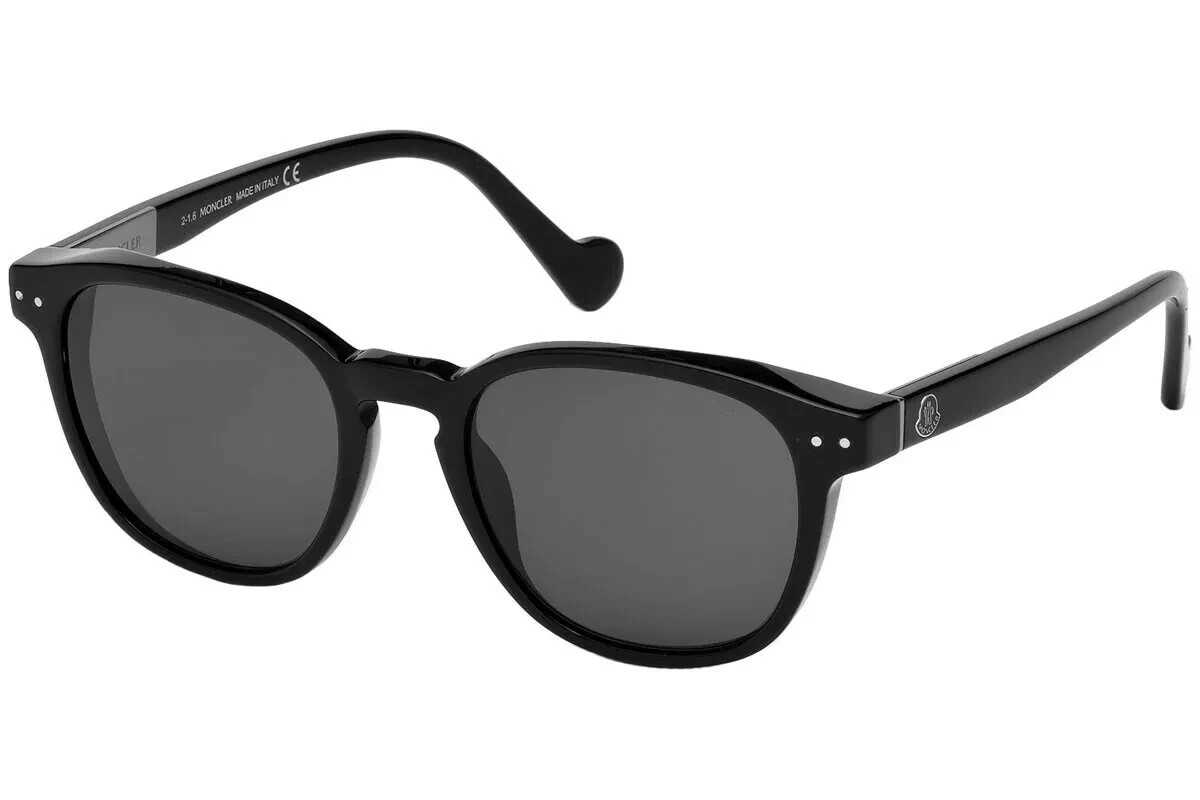 Authentic MONCLER ML 0010 01A Shiny Black w/Smoke Lens Sunglasses 