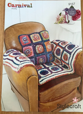 Granny Square Überwurf + Kissenhülle HÄKELANLEITUNG Rad Quadrat Stylecraft 9157