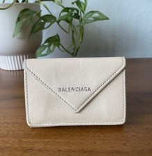 Balenciaga Papier Calfskin Leather Mini Trifold Wallet in Cream Beige Tapioca