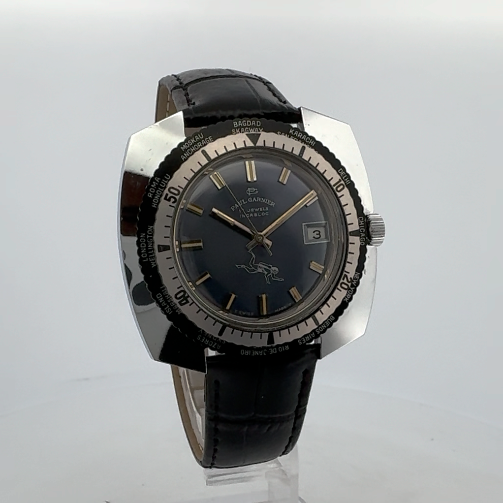 Vintage 45mm Paul Garnier World Time Diver Men's Mechanical Vintage 45mm Paul Garnier World Time Diver Men's Mechanical