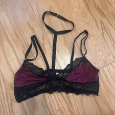 Seven Til Midnight Lingerie Bralette Lace Detail Burgundy/Black Women's One Size