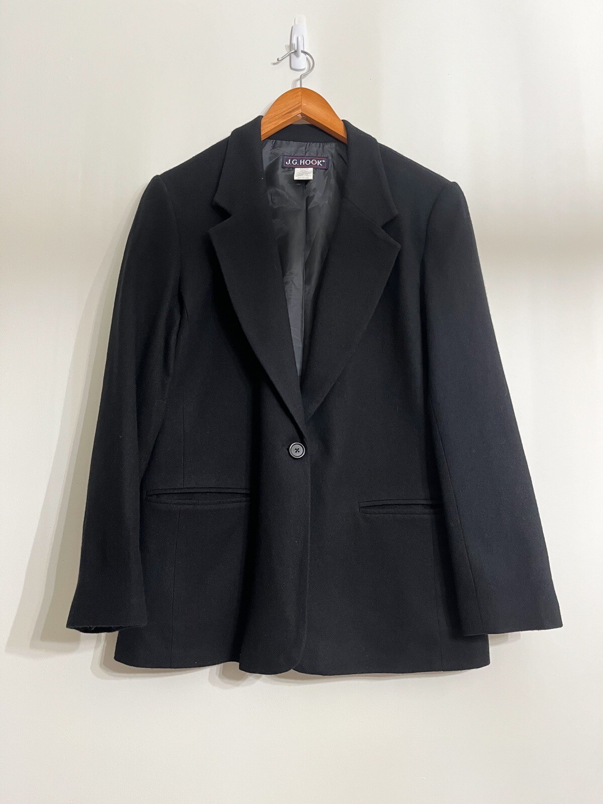 Vintage J.G.Hook Women’s Black Wool Blazer Jacket 1 Button Made USA