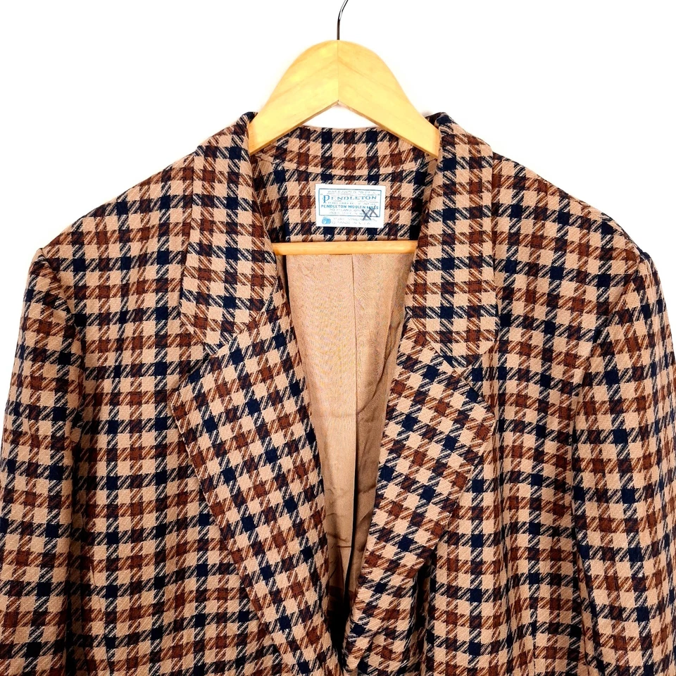 PENDLETON Men Blazer Size ~3XL EU56 UK46 Brown Single Breasted Tweed Check - Image 2 of 4