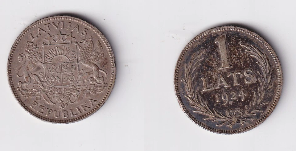 1 Lats Silber Münze Lettland Staatswappen 1924 ss+ (148581) - Bild 1 von 1
