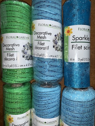 6 Piece Decorative Mesh BRIGHT GREEN, LIGHT BLUE & TEAL SPARKLE 6" X 5yd Fun Lot - Picture 4 of 11
