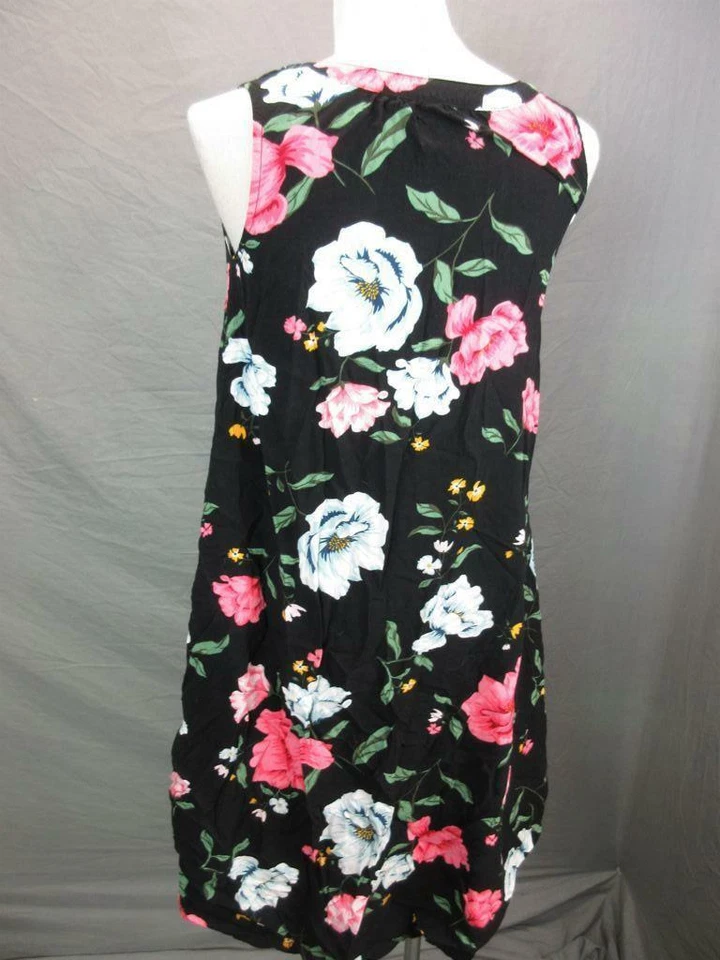 Top de verano antiguo azul marino talla XL (14) para niñas negro floral 100 % viscosa sin mangas T997 Foto 4 de 4