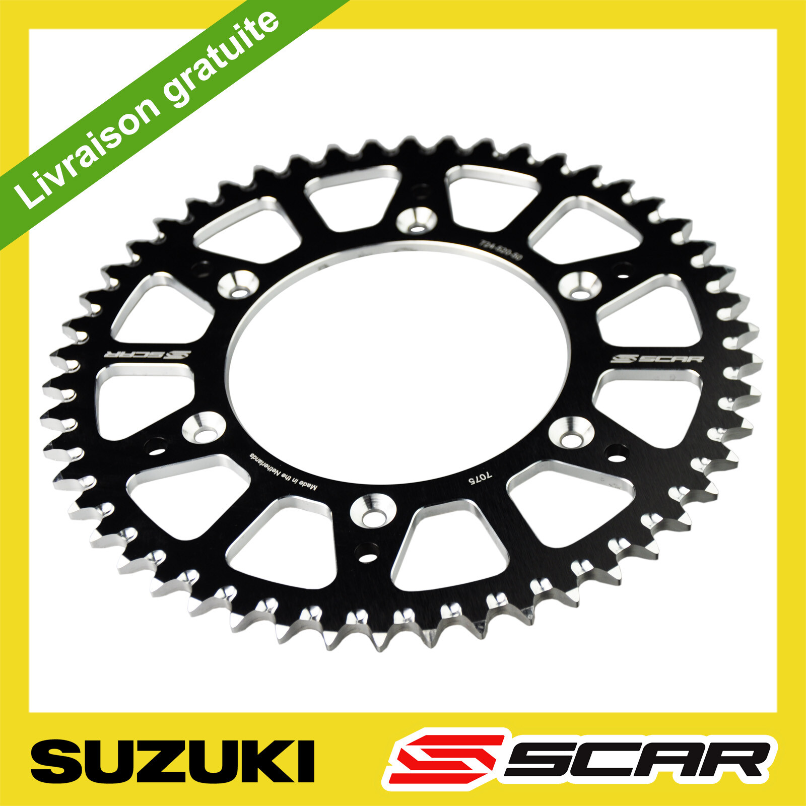 Couronne alu anti boue suzuki rm 125 rmz 250 450 noir 50 dents marque SCAR