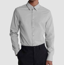 Calvin Klein Men Gray Slim-Fit Stretch Long-Sleeve Button-up Shirt Size XXL