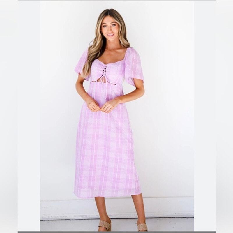 Lush Dresses Lilac and White Plaid Lace up Top Smocked Back Women's M NWT |  eBay