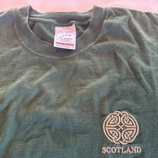 Vtg Screen Stars Scotland T Shirt Men Sz XL Green Stitched Celtic Knot UK