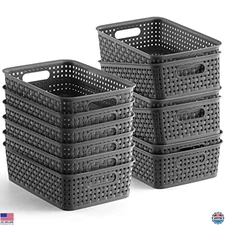 12 Pack Plastic Storage Baskets - Small Organizers for Pantry, Laundry, Kitchen