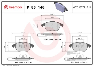 BREMBO Bremsbelagsatz Scheibenbremse PRIME LINE P 85 146 für VW GOLF TOURAN 1K1