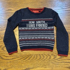 Jingles  Joy Sweater Boys Santa I Was Framed Size 2T Long Sleeve Christmas Blue