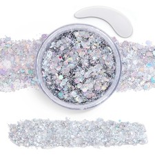 Silver Face Body Glitter Gel with Chunky Hair Glitter for Concerts Festivals