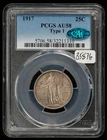1917 Ty-1 25c Standing Liberty Silver Quarter -Type 1 - PCGS & CAC AU 58 - B5876
