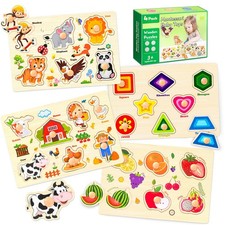 Wooden Puzzles for Toddlers, 4 Pack Montessori Toys Preschool Learning Puzzle...