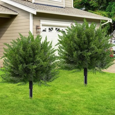 2Pcs 24'' Artificial Cedar Topiary Ball Trees Out/Indoor UV Resistant Faux Plants