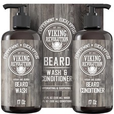 Beard Wash Conditioner Set w/Argan Jojoba Oils Softens, Smooths Stren...
