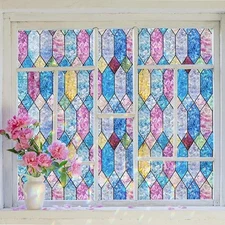  Window Privacy Film, Rainbow Decorative Stained Glass 17.3 x 78.7 Inches