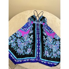 LOTUS Dress Womens Small Blue Purple Black Paisley PADDED Strappy V-Neck
