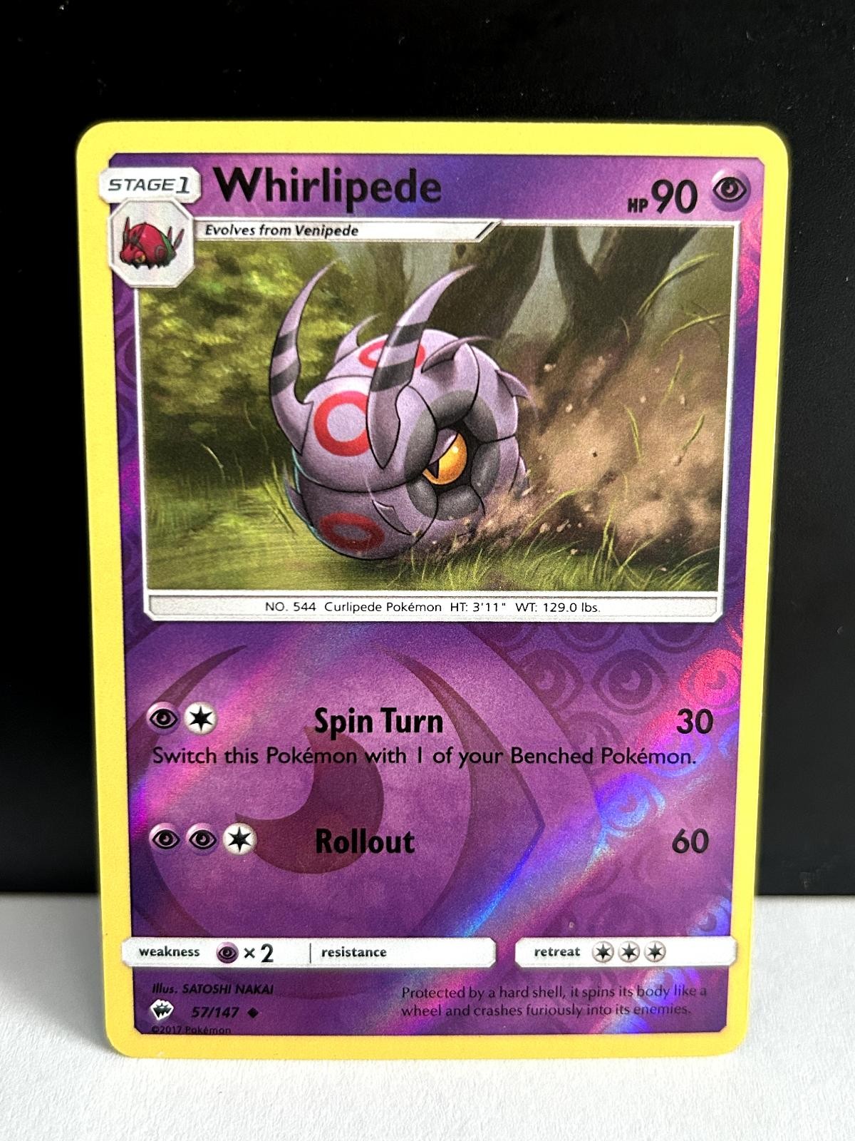 Whirlipede 57/147 Uncommon Burning Shadows Pokemon Reverse Holo Lightly Played