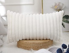 Faux Fur Decorative Long Lumbar Throw Pillow 20" x 14" Pack of 1 White