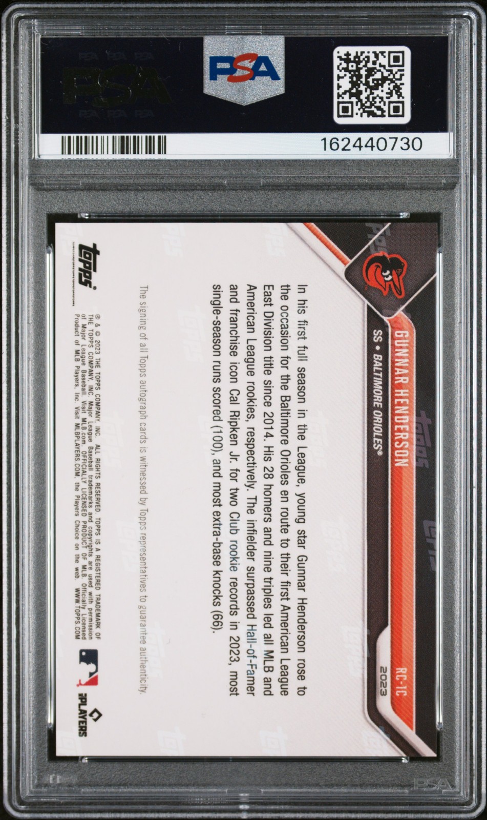 2023 TOPPS NOW OFFSEASON ORANGE #RC1C GUNNAR HENDERSON RC 2/5 PSA 9 AUTO 10 view 2