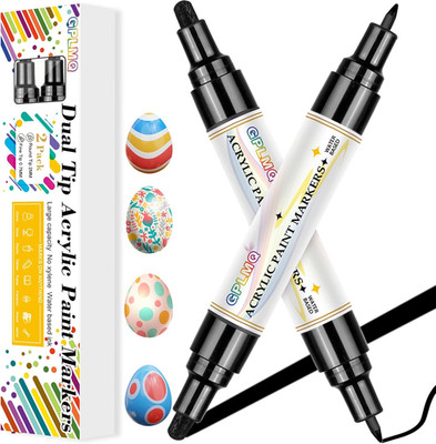 Paint Markers Paint Pens - 2 Pack Dual Tip Acrylic Permanent Marker (0.7Mm & 3Mm