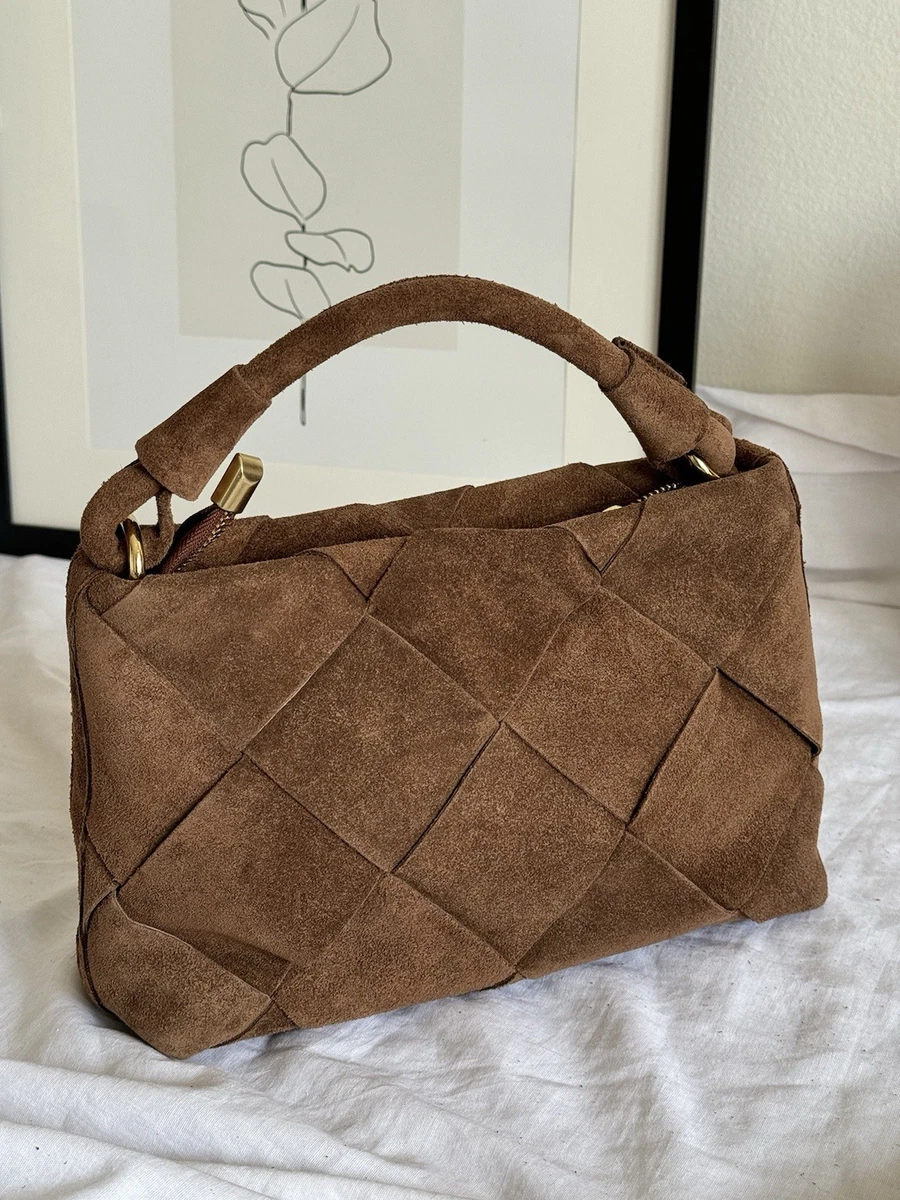 Borsa A Tracolla In Pelle Scamosciata Finta: Piccola, Retrò, Con Manico E Coulisse (marrone/verde/nero)