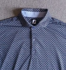 Footjoy Polo Shirt Men's L Blue And Black Geometric All Over Print Stretch EUC