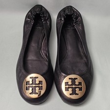 Tory Burch Minnie Travel Ballet Flats Womens Size 8 Black Leather Slip On Shoes