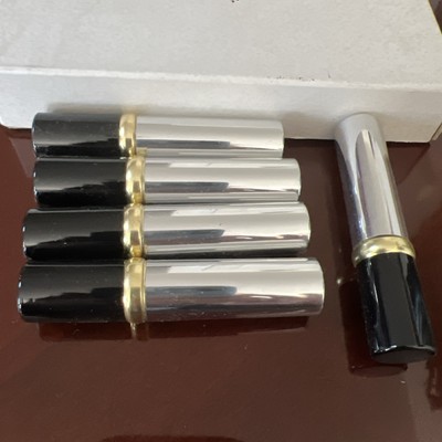 Vintage Lot of 5 Empty Lipstick metal Tube Black, Gold and Silver Tone