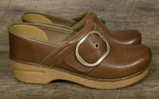 Dansko Brown Leather Pearson Buckle Clogs Shoes Women's Size 39 US 8.5