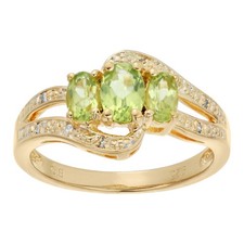 Stylish Three-Stone Ring 1 ct Green Peridot White Topaz Gold Plated Silver Sz 9