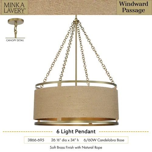 Minka Lavery 3866 Windward Passage 6 Light 27"W Pendant - Soft Brass / Coal - Picture 12 of 12
